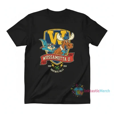 Rocky & Bullwinkle Wossamotta U Logo Tee - Black, Size S