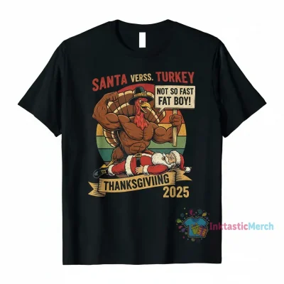 Santa Versus Turkey: Thanksgiving 2025 Tee
