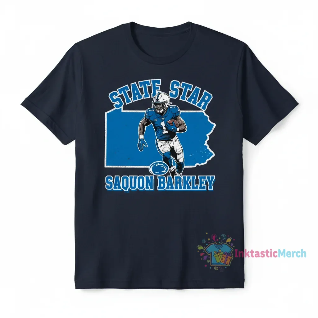 Saquon Barkley Penn State Nittany Lions Football "State Star" T-Shirt 1 Saquon Barkley Penn State Nittany Lions Football "State Star" T-Shirt