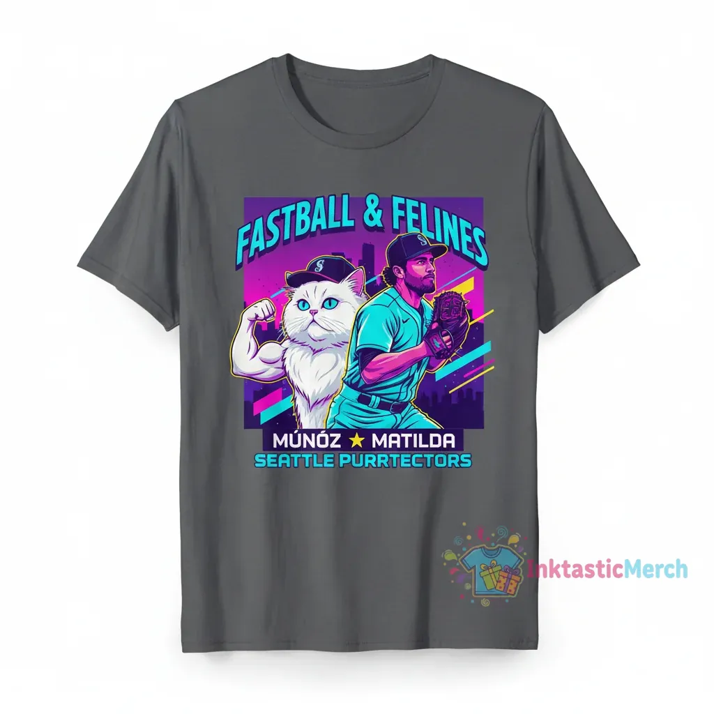 Seattle Mariners Andres Munoz & Matilda Feline Area Rescue T-Shirt 1 Seattle Mariners Andres Munoz & Matilda Feline Area Rescue T-Shirt