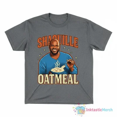 Shaquille Oatmeal Tee: Shaq Holding Creamy Oats