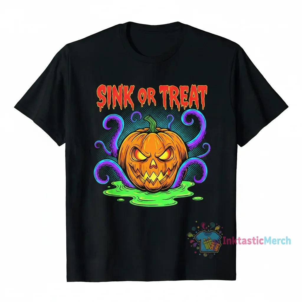 Sinjin Drowning Merch Halloween T-Shirt - Men's Heavyweight, Black, Size S 1 Sinjin Drowning Merch Halloween T-Shirt - Men's Heavyweight, Black, Size S
