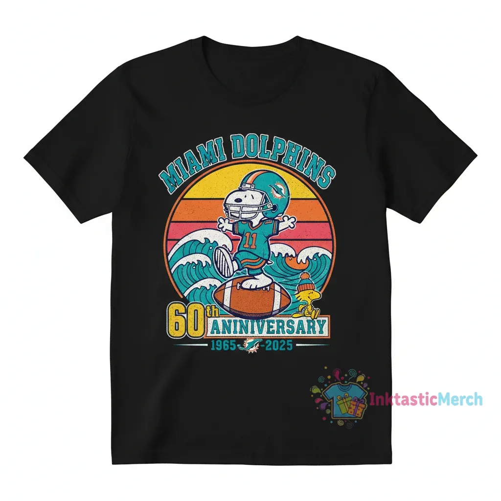 Snoopy Peanuts Miami Dolphins 60th Anniversary 1965-2025 Ornament 1 Snoopy Peanuts Miami Dolphins 60th Anniversary 1965-2025 Ornament