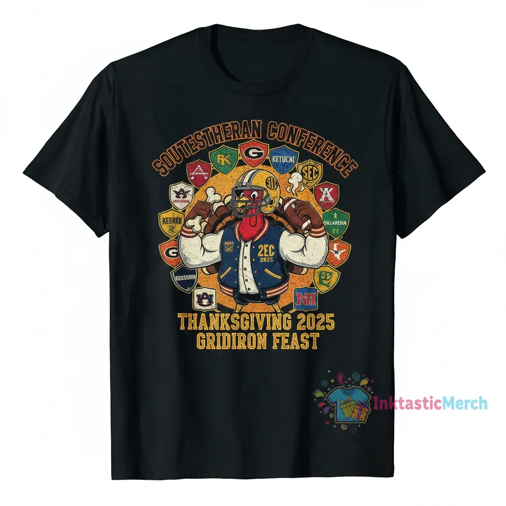 2025 SEC Thanksgiving Turkey All Teams T-Shirt | Southeastern Conference Fan Gear 1 2025 SEC Thanksgiving Turkey All Teams T-Shirt | Southeastern Conference Fan Gear