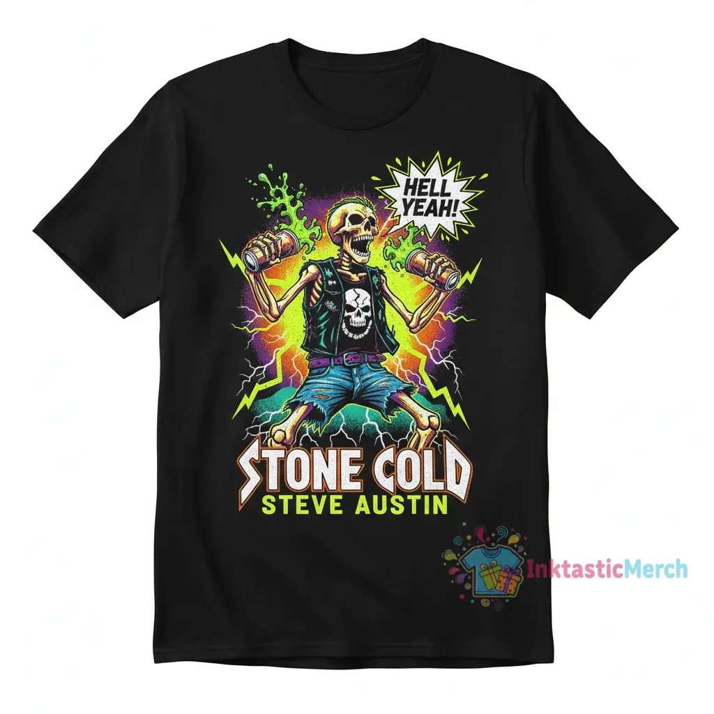 Stone Cold Steve Austin "Hell Yeah" Skeleton T-Shirt | Official Wrestling Fan Apparel 1 Stone Cold Steve Austin "Hell Yeah" Skeleton T-Shirt | Official Wrestling Fan Apparel