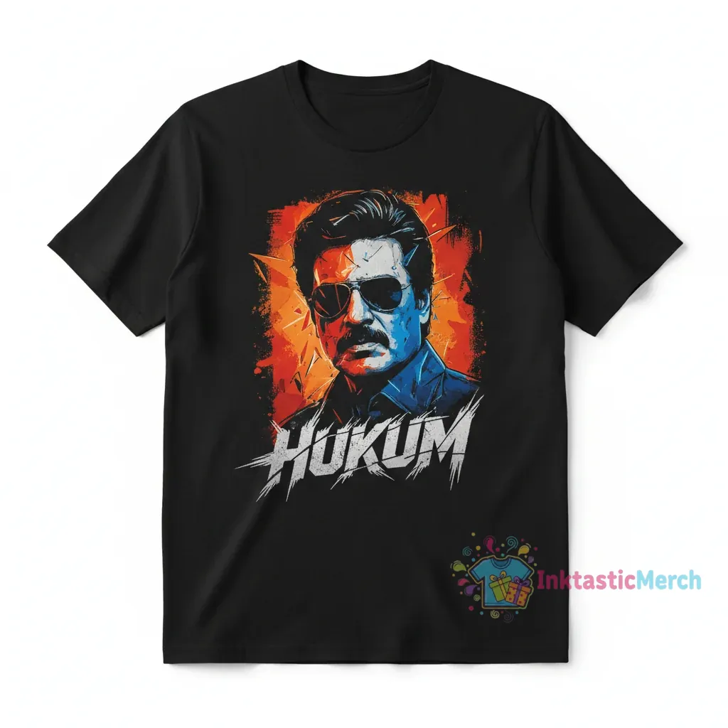 Superstar Rajinikanth Hukum T-Shirt - Men's Heavyweight - Black (Size S) 1 Superstar Rajinikanth Hukum T-Shirt - Men's Heavyweight - Black (Size S)