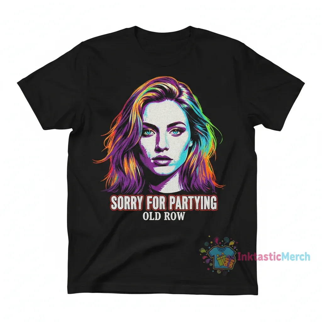 Sydney Sweeney 'The Stare' Sorry for Partying Old Row Tee 1 Sydney Sweeney 'The Stare' Sorry for Partying Old Row Tee