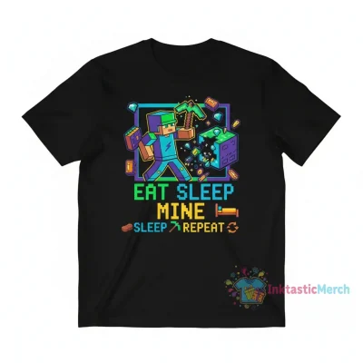 T-Shirt Minecraft Eat Sleep Mine Repeat Gaming Design Black