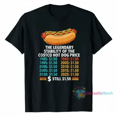 Costco Hot Dog Price History T-Shirt - Every Year Since Introduction Tee