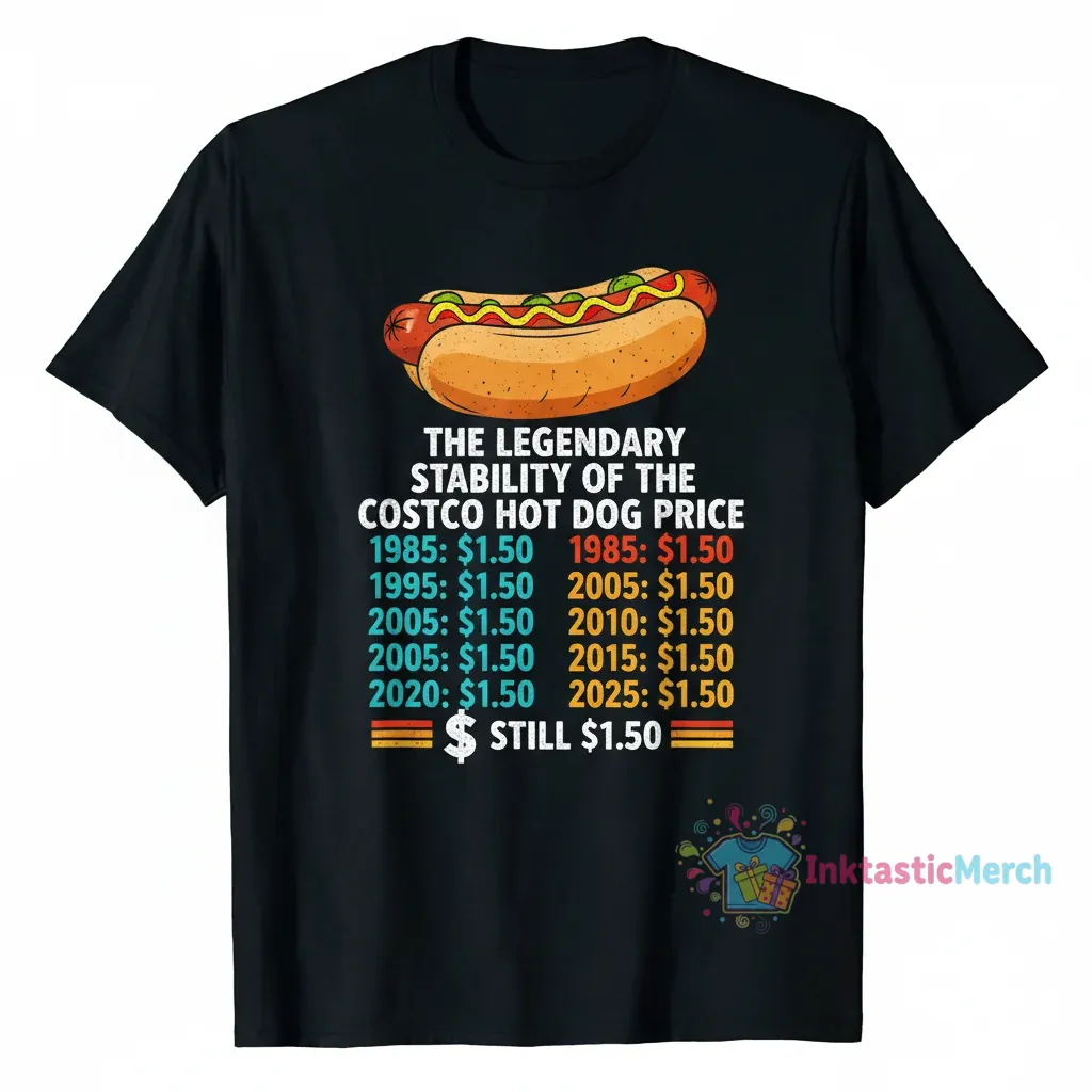 Costco Hot Dog Price History T-Shirt - Every Year Since Introduction Tee 1 Costco Hot Dog Price History T-Shirt - Every Year Since Introduction Tee