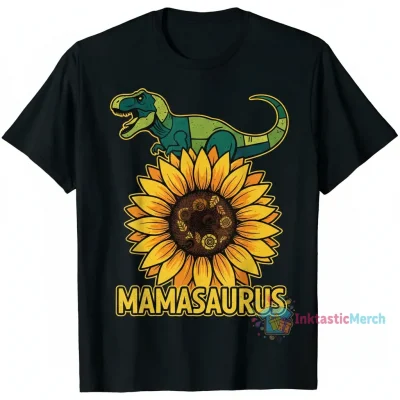 Mamasaurus Sunflower Dinosaur T-Shirt for Moms