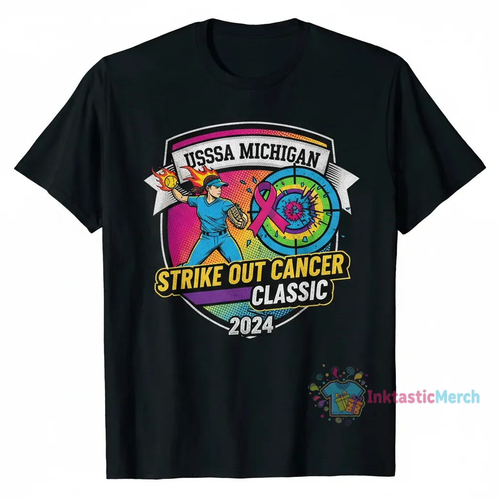 USSSA Michigan Fastpitch Strike Out Cancer Classic 2024 T-Shirt 1 USSSA Michigan Fastpitch Strike Out Cancer Classic 2024 T-Shirt