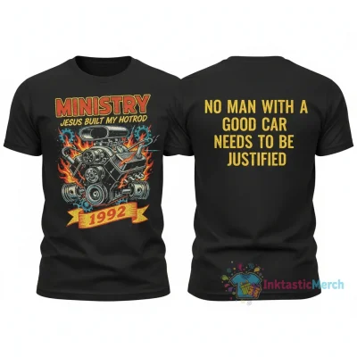 Vintage 1992 Ministry Jesus Built My Hotrod Album Promo T-Shirt - Men's Classic Fit, Orange, Size S