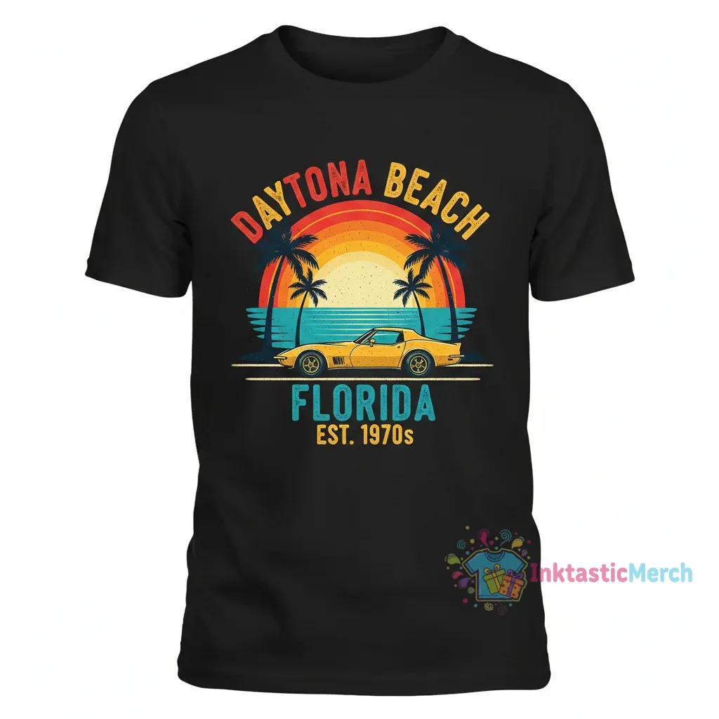 Vintage Retro Daytona Beach Florida Men's Heavyweight T-Shirt - Black (S) 1 Vintage Retro Daytona Beach Florida Men's Heavyweight T-Shirt - Black (S)