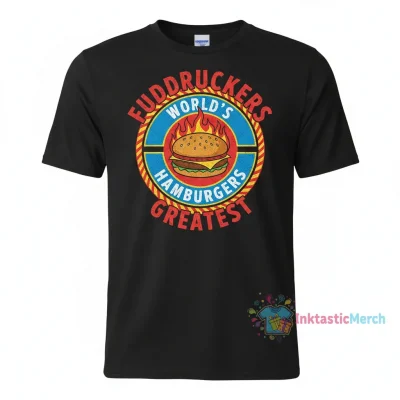 World's Fuddruckers Great Hamburger Food Logo Men's Heavyweight T-Shirt - Black