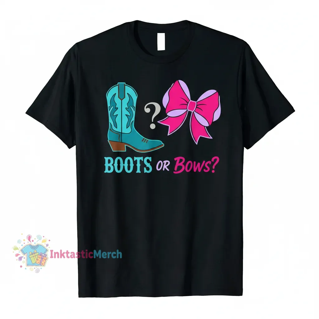 Cute Boots or Bows Gender Reveal Party T-Shirt - Men's Heavyweight Tee - Black, Size S 1 Cute Boots or Bows Gender Reveal Party T-Shirt - Men's Heavyweight Tee - Black, Size S