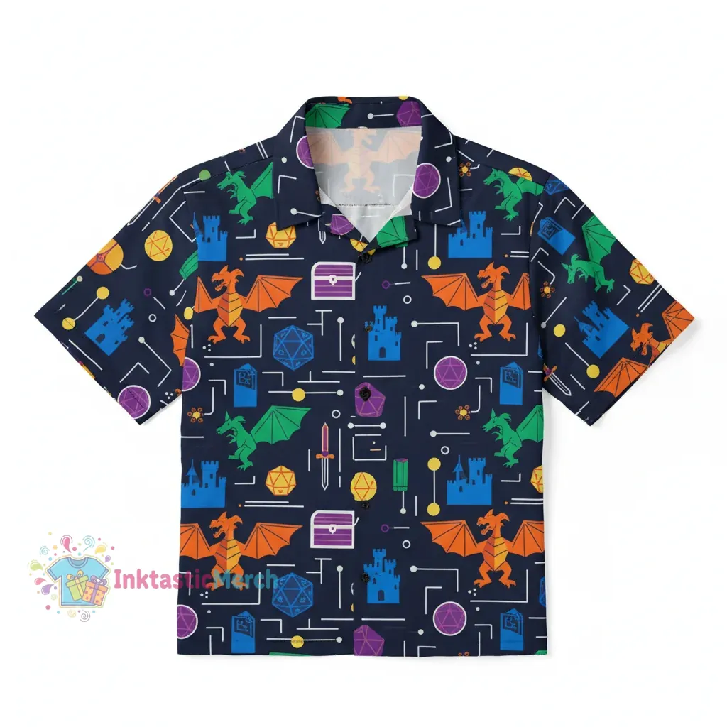 Dragon Adventure DnD Unisex Button-Up Shirt - Size S 1 Dragon Adventure DnD Unisex Button-Up Shirt - Size S
