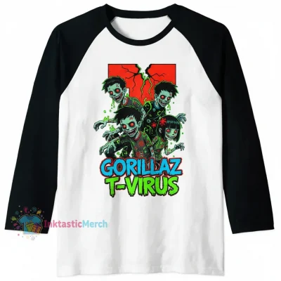 Gorillaz T-Virus Baseball Tee | Men's S White/Black