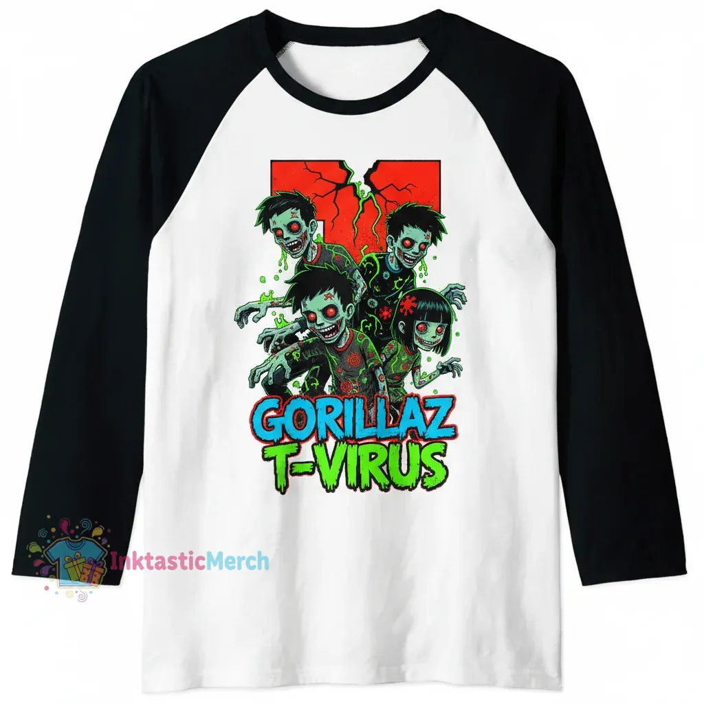 Gorillaz T-Virus Baseball Tee | Men's S White/Black 1 Gorillaz T-Virus Baseball Tee | Men's S White/Black