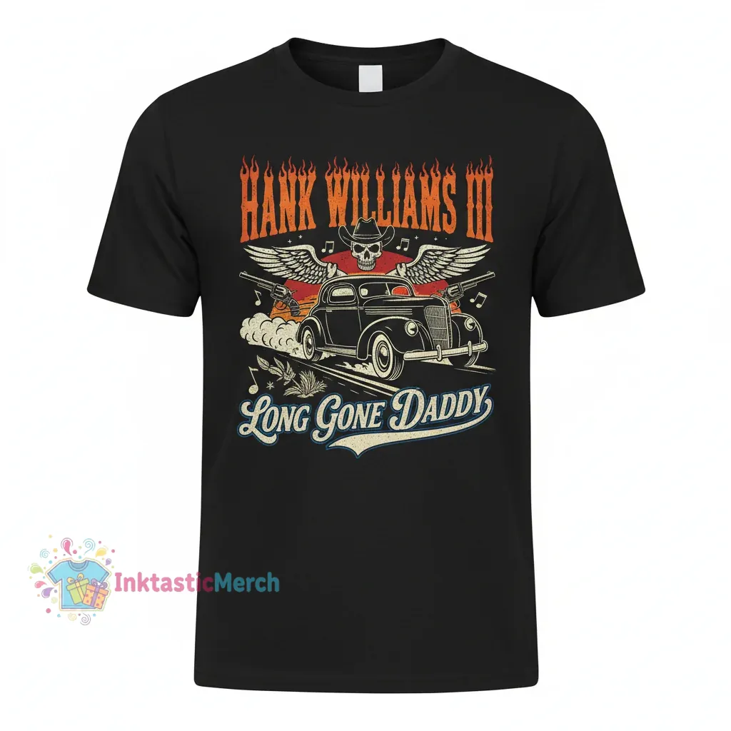 Hank Williams III "Long Gone Daddy" Men's Classic Black T-Shirt - Size S 1 Hank Williams III "Long Gone Daddy" Men's Classic Black T-Shirt - Size S