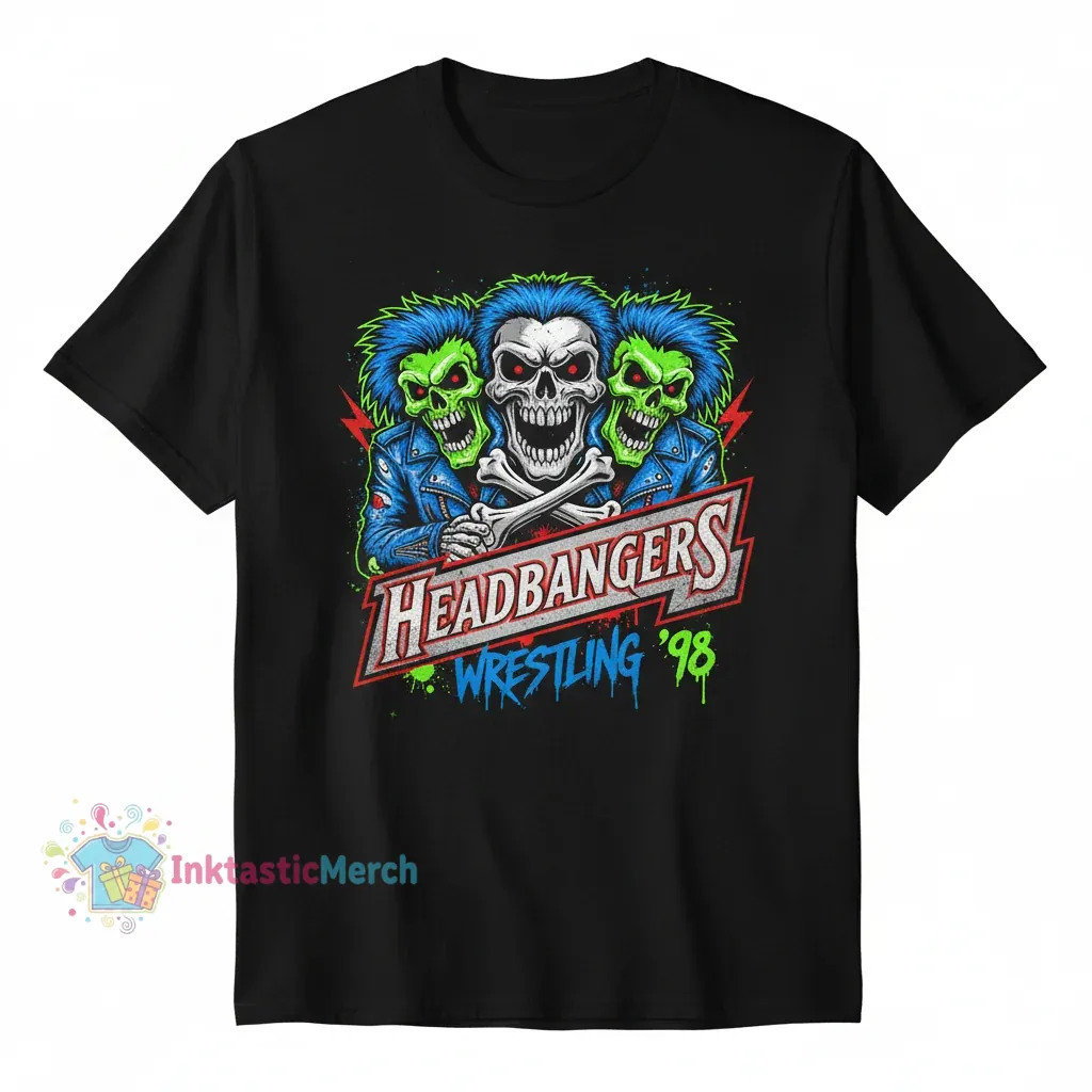 Headbangers Wrestling 1998 Men's Heavyweight T-Shirt - Black (Size S) 1 Headbangers Wrestling 1998 Men's Heavyweight T-Shirt - Black (Size S)