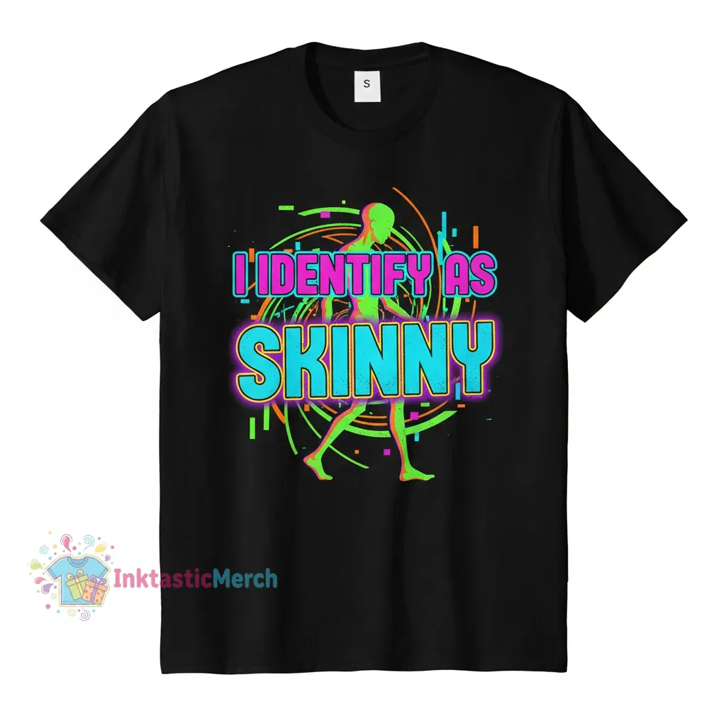I Identify As Skinny Men's Heavyweight T-Shirt - Black, Size S 1 I Identify As Skinny Men's Heavyweight T-Shirt - Black, Size S