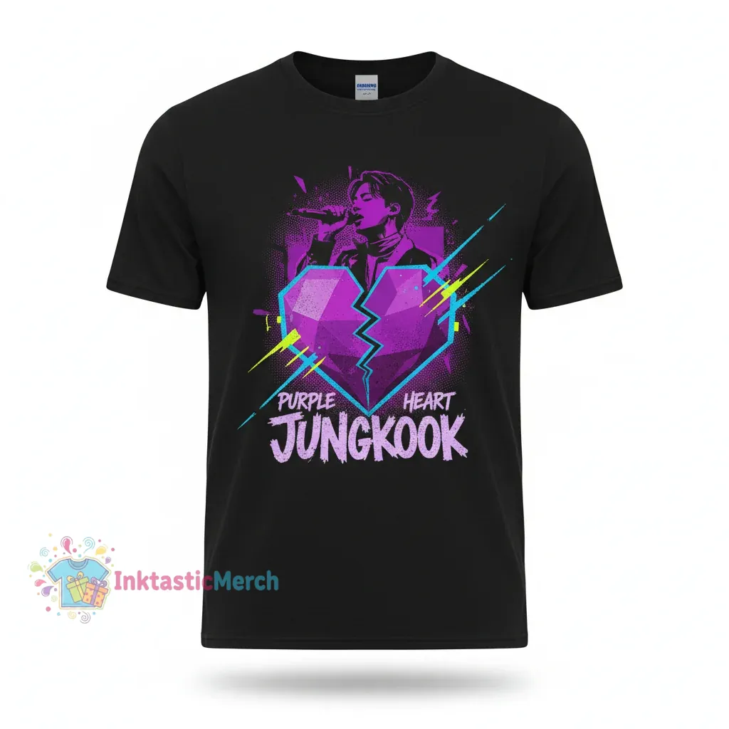 Jungkook Purple Heart BTS Heavyweight T-Shirt - Men's Black (Size S) 1 Jungkook Purple Heart BTS Heavyweight T-Shirt - Men's Black (Size S)