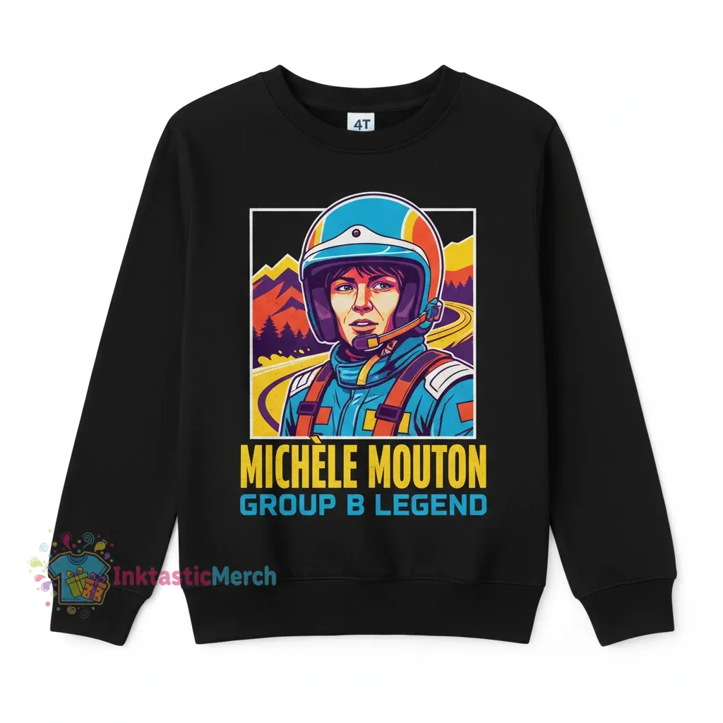 Michele Mouton Rally Driver Kids Crewneck Sweatshirt - 4T Black 1 Michele Mouton Rally Driver Kids Crewneck Sweatshirt - 4T Black