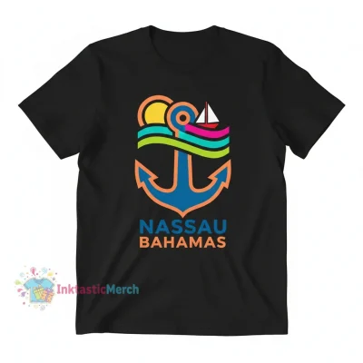 Nassau Bahamas Nautical Anchor Sailing T-Shirt for Men - Heavyweight Cotton, Size S, Black