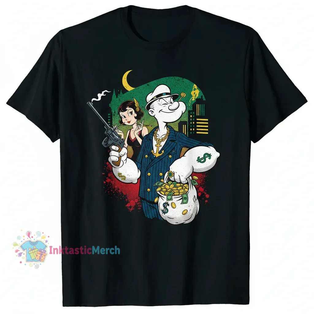 Popeye Gangster T-Shirt Men's Classic Fit Black - Size S 1 Popeye Gangster T-Shirt Men's Classic Fit Black - Size S