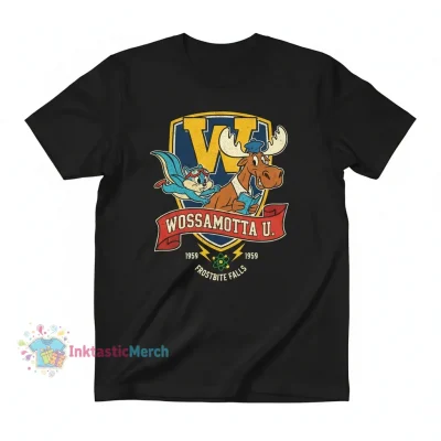 Rocky & Bullwinkle Wossamotta U Logo Tee - Black, Size S