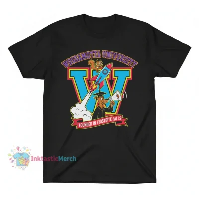 Rocky & Bullwinkle Wossamotta U Logo Heavyweight Men's T-Shirt - Black, Size S