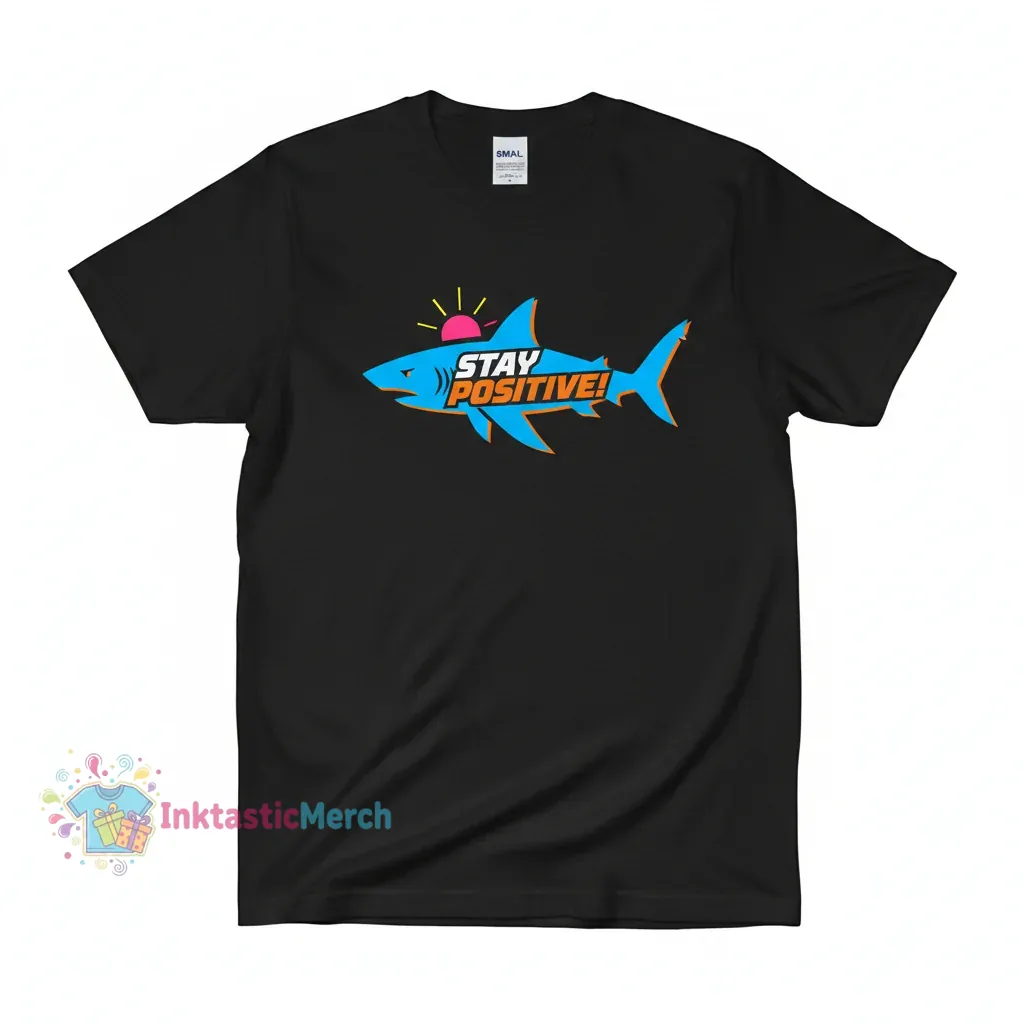 Stay Positive Shark Men's Heavyweight T-Shirt - Black, Size S 1 Stay Positive Shark Men's Heavyweight T-Shirt - Black, Size S