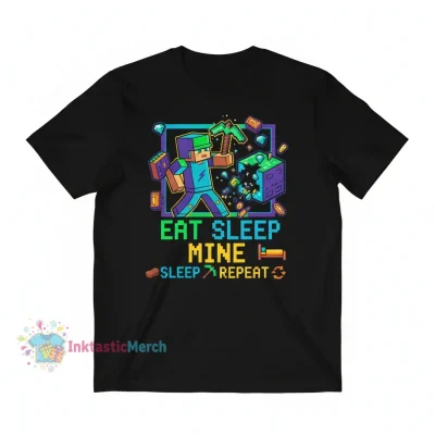 T-Shirt Minecraft Eat Sleep Mine Repeat Gaming Design Black