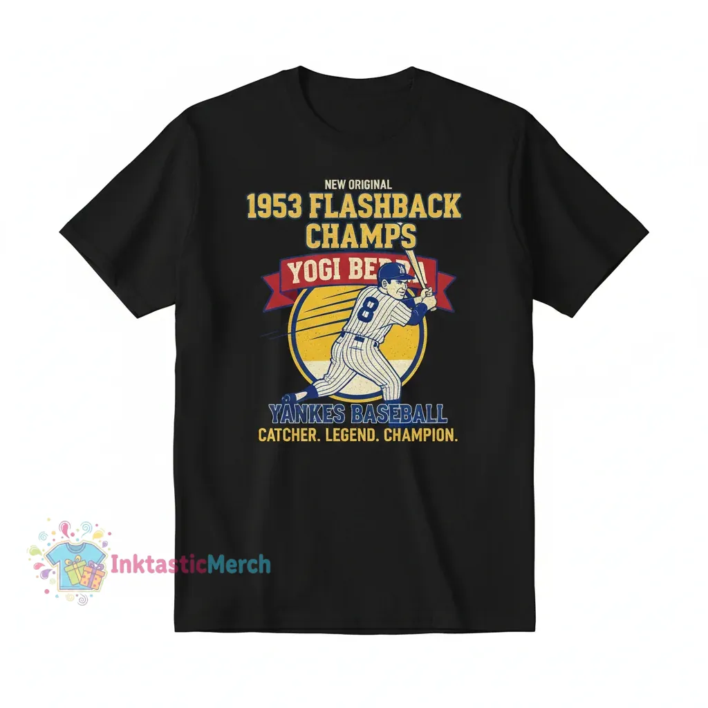 Yogi Berra 1953 Flashback Champs Men's Heavyweight T-Shirt, Black, Size S 1 Yogi Berra 1953 Flashback Champs Men's Heavyweight T-Shirt, Black, Size S